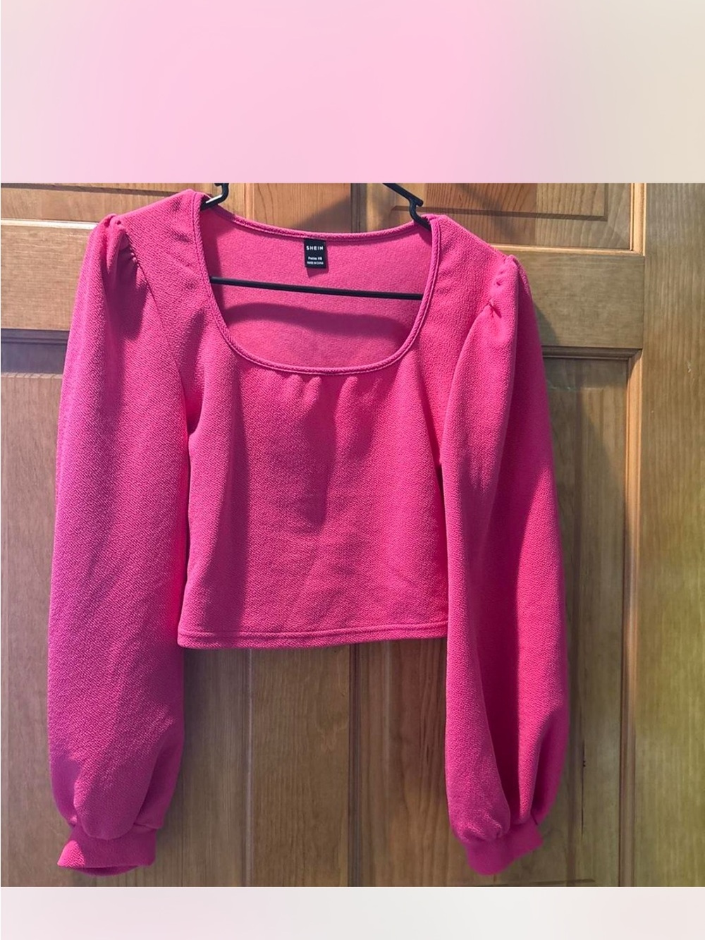 a new day Hot Pink Puff-Sleeve Square Neck Crop Top